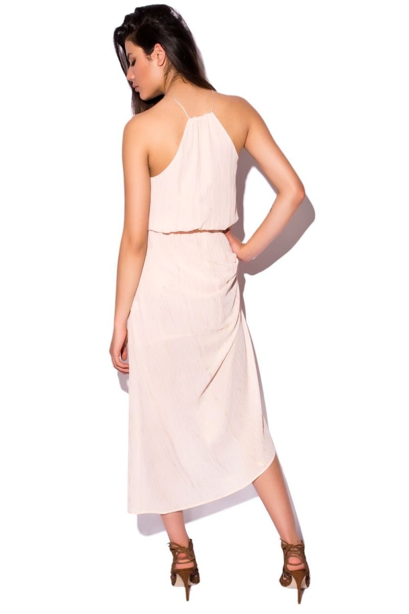 vestido rosa palo y dorado largo de tirante